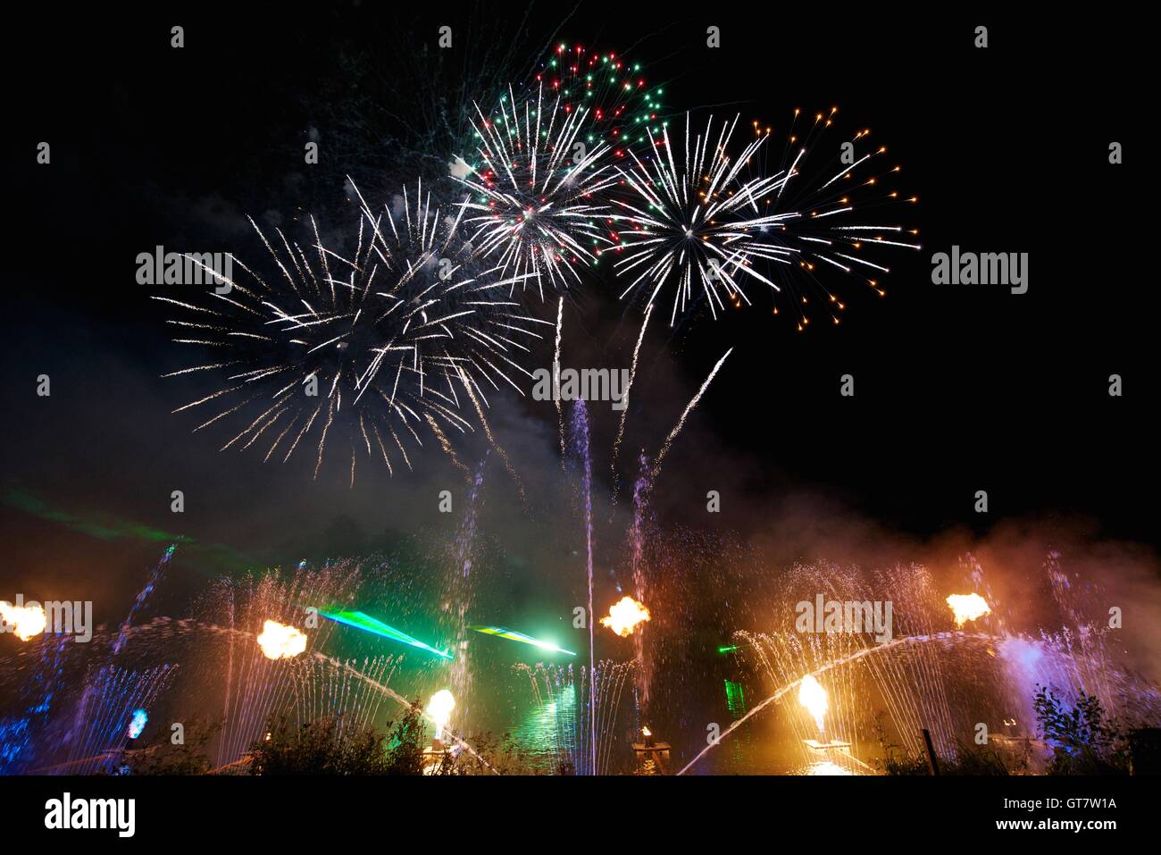Firework, laser and water display at Kelmarsh Hall Stock Photo Alamy