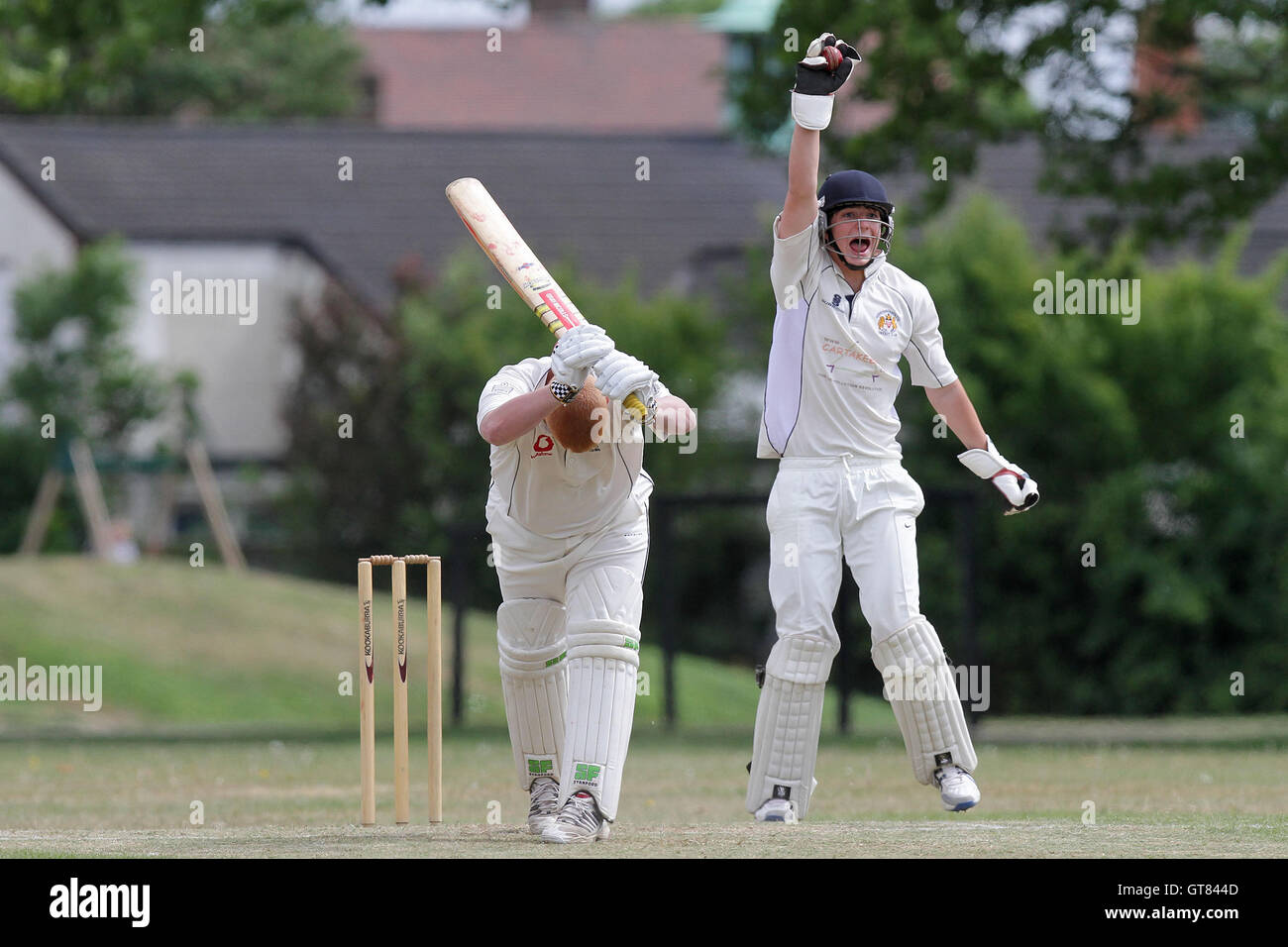 An appeal for the wicket of M Embery - Goodmayes & Blythswood CC (fielding) vs Hornchurch Athletic CC 2nd XI - Essex Club Cricket at Goodmayes Park - 14/05/11 Stock Photo