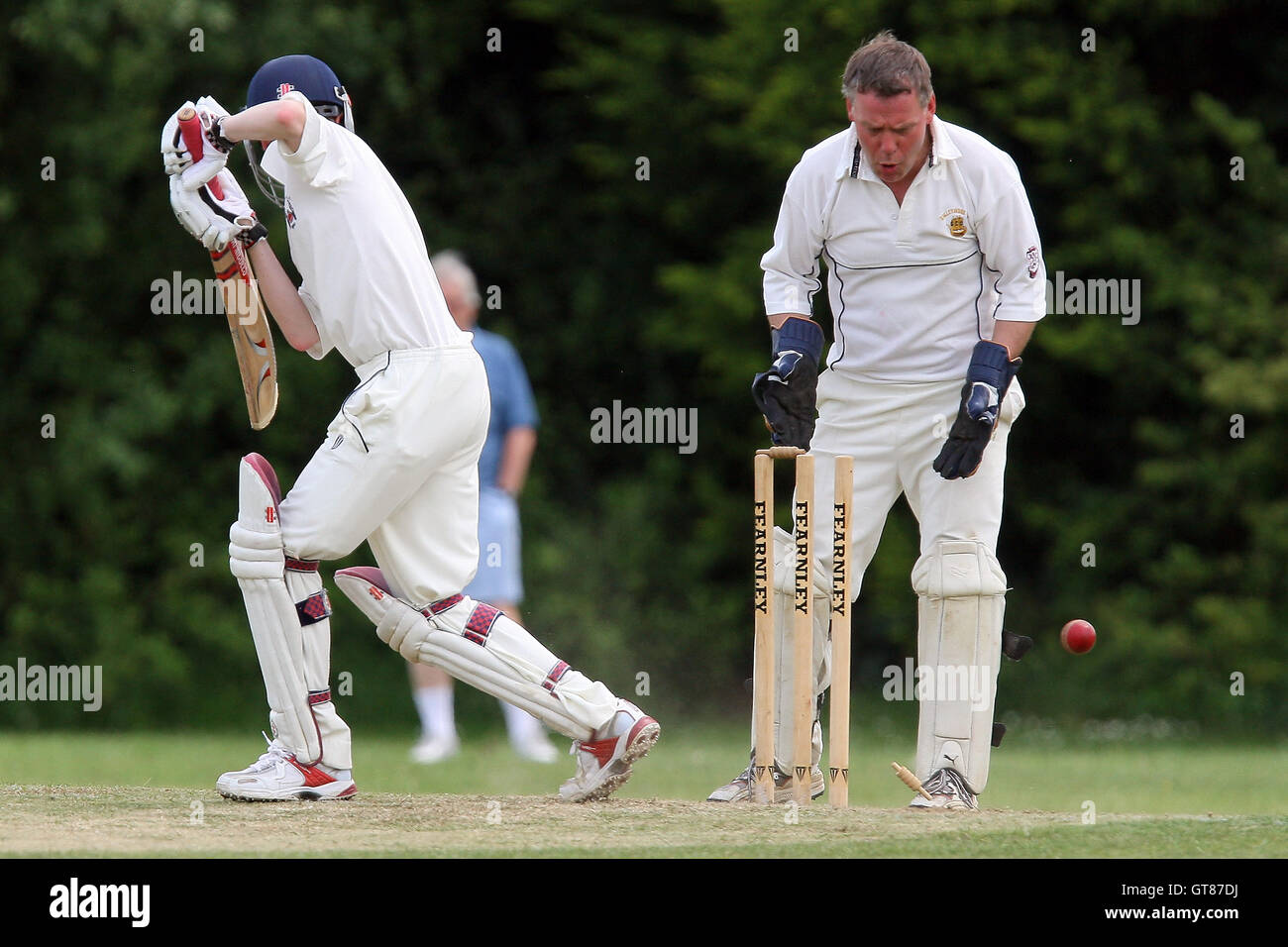 A Chinnery of Havering is bowled by Edwards of Galleywood - Havering-Atte-Bower CC 3rd XI vs Galleywood CC 2nd XI - Mid-Essex Cricket League - 05/06/10 Stock Photo