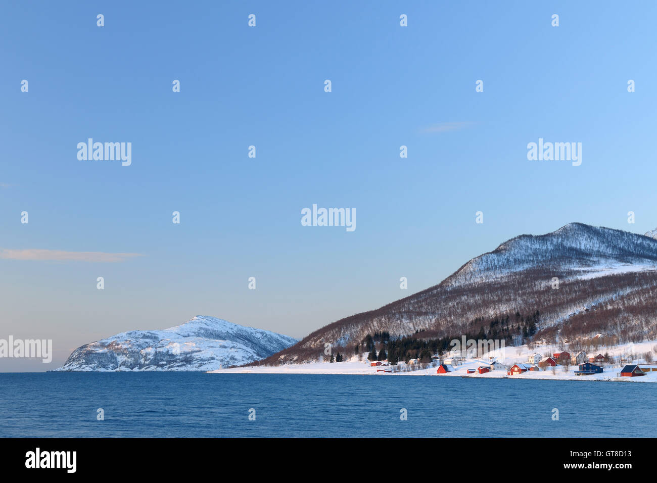 Winter Scene Norway, Vasstrand, Sorfjorden,Tromso, Troms, Norway Stock Photo