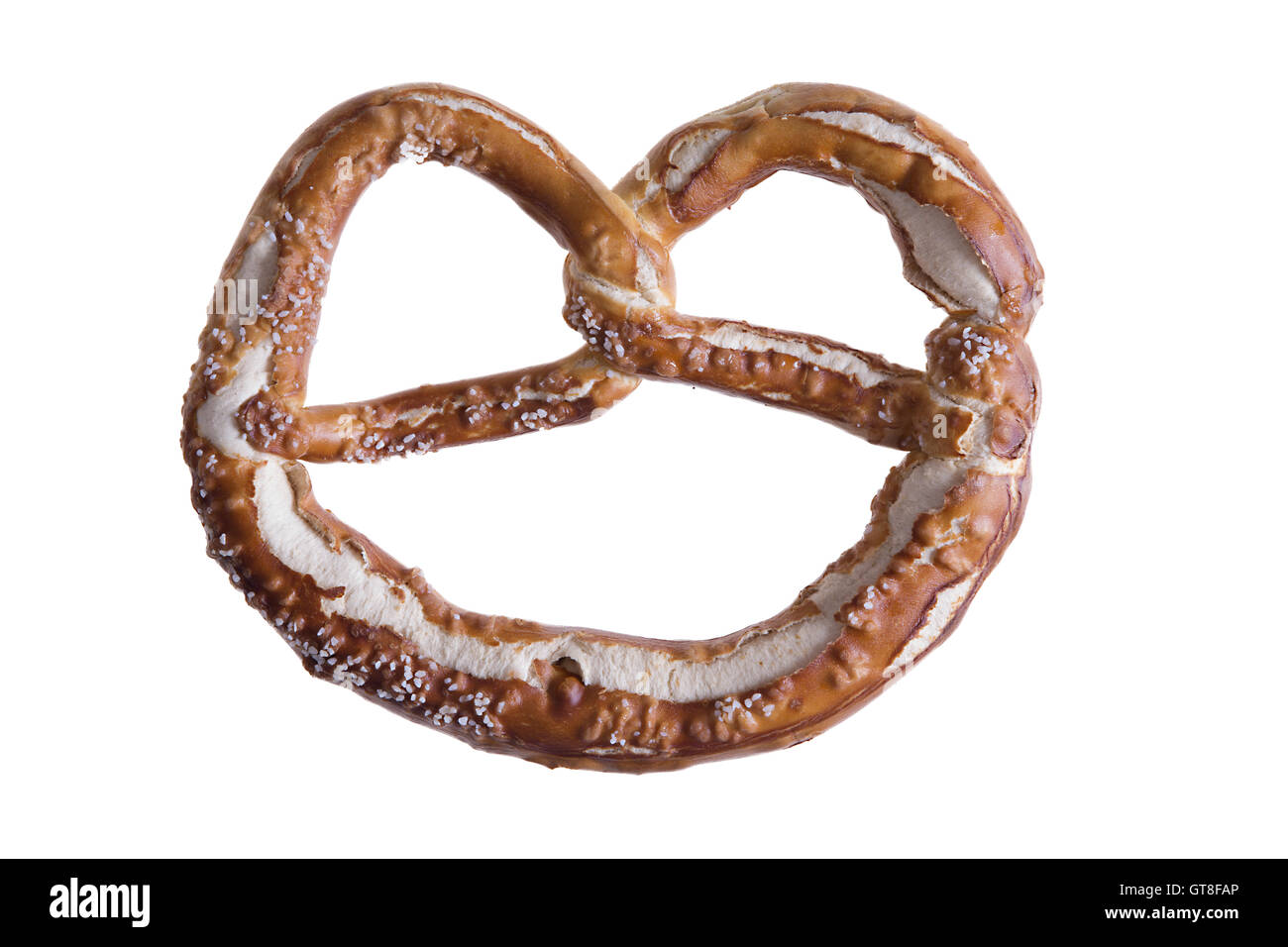 Isolated traditional knotshaped pretzel, a hard brittle salted biscuit