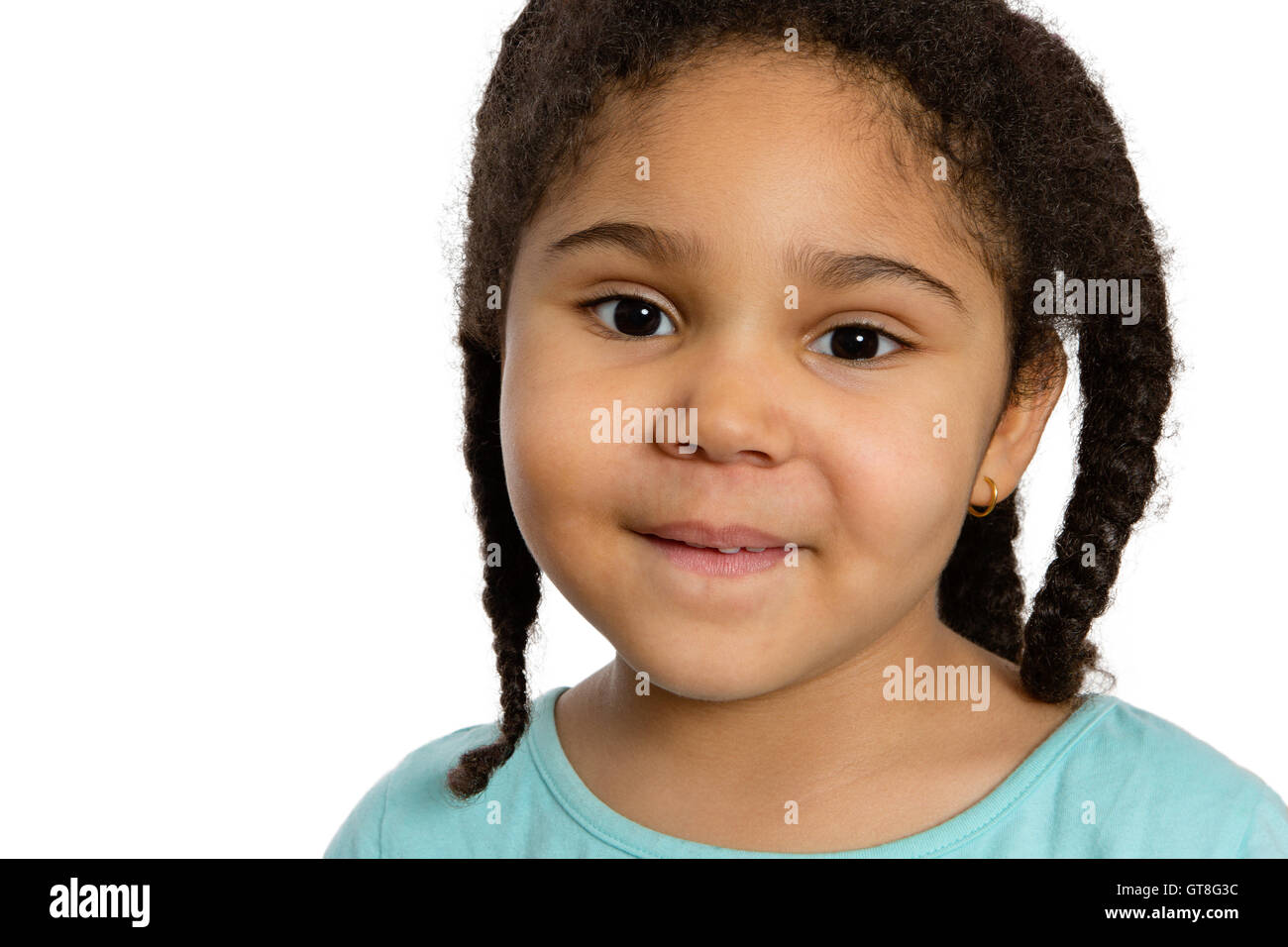 Close Up Charming Four Year Old Girl With Braided Curly Hair