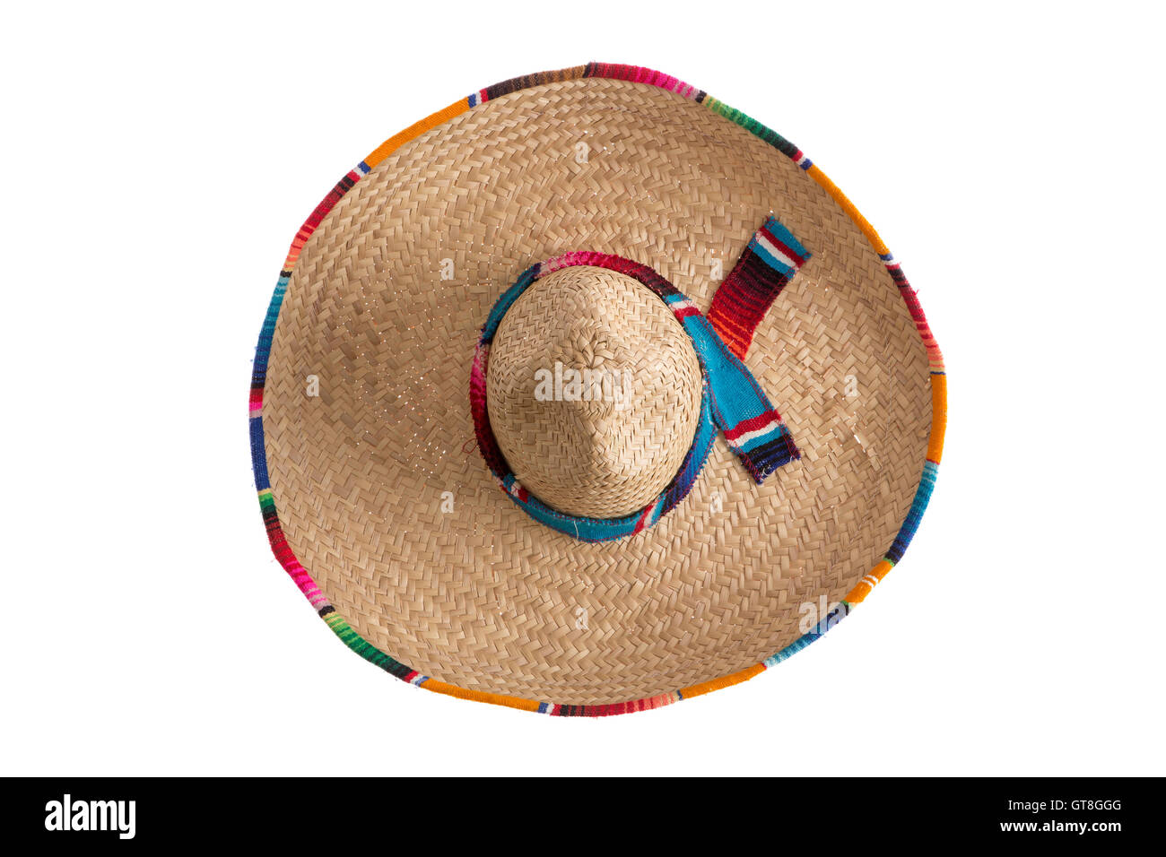 Surprise - what is hidden under the wide brim of the traditional sombrero hat, symbolic of Mexico, travel and tourism, overhead Stock Photo