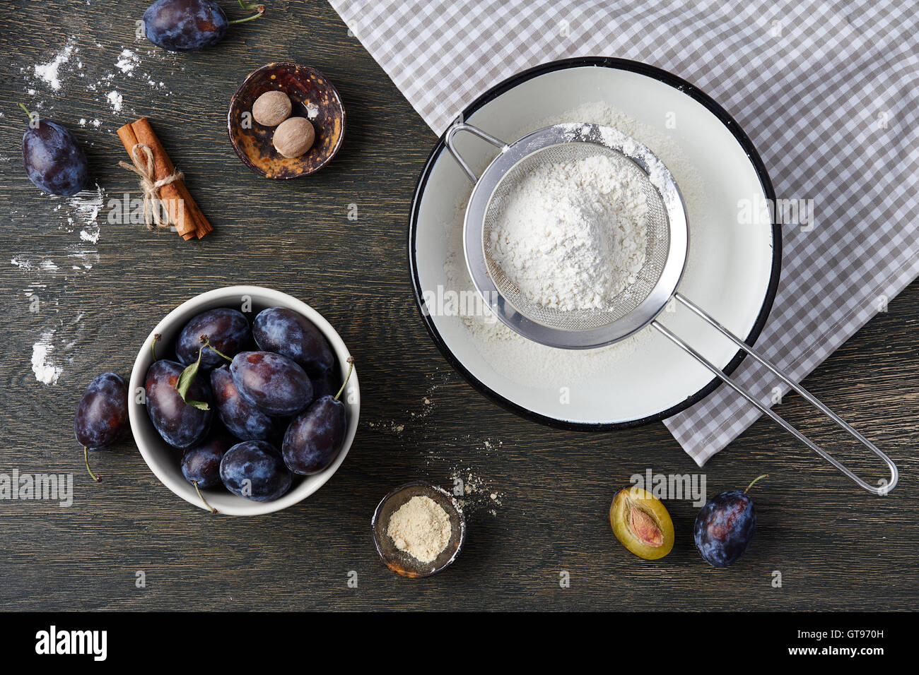Plum pie cooking Stock Photo Alamy