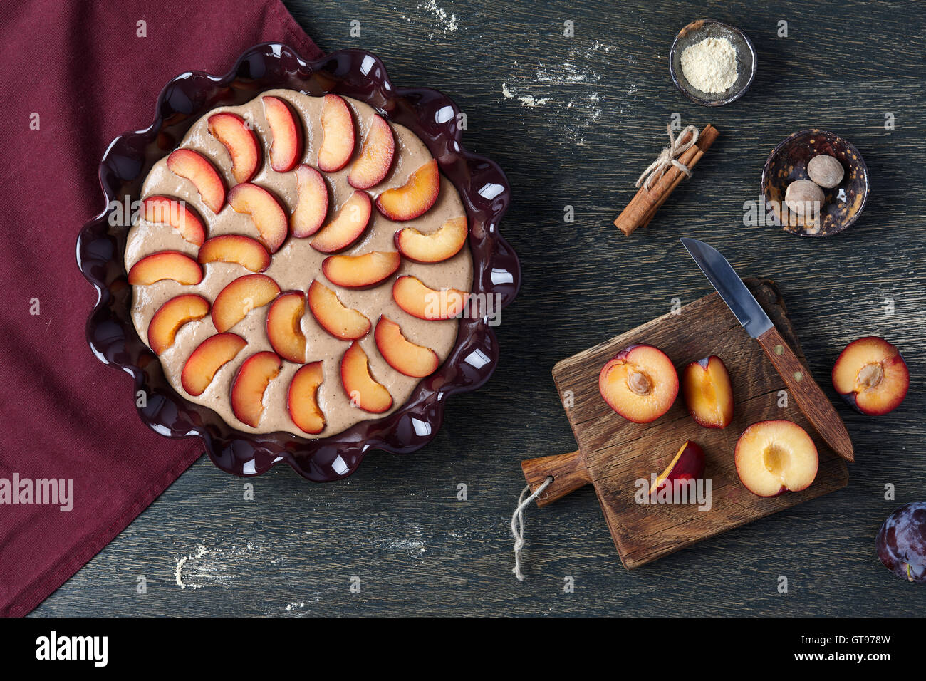 Plum pie cooking Stock Photo Alamy