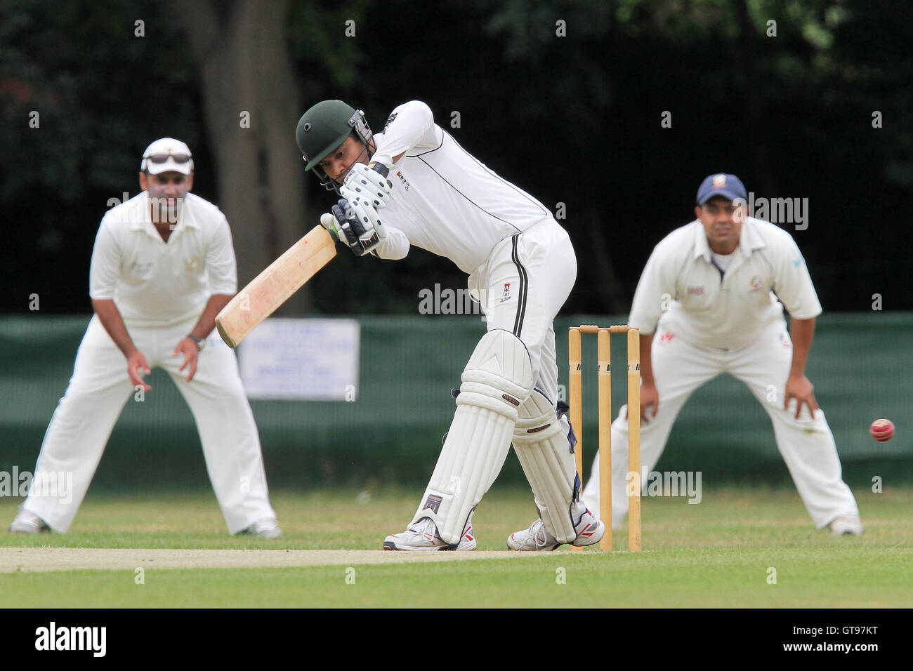 M Anwar in batting action for Loughton Ilford CC (fielding) vs