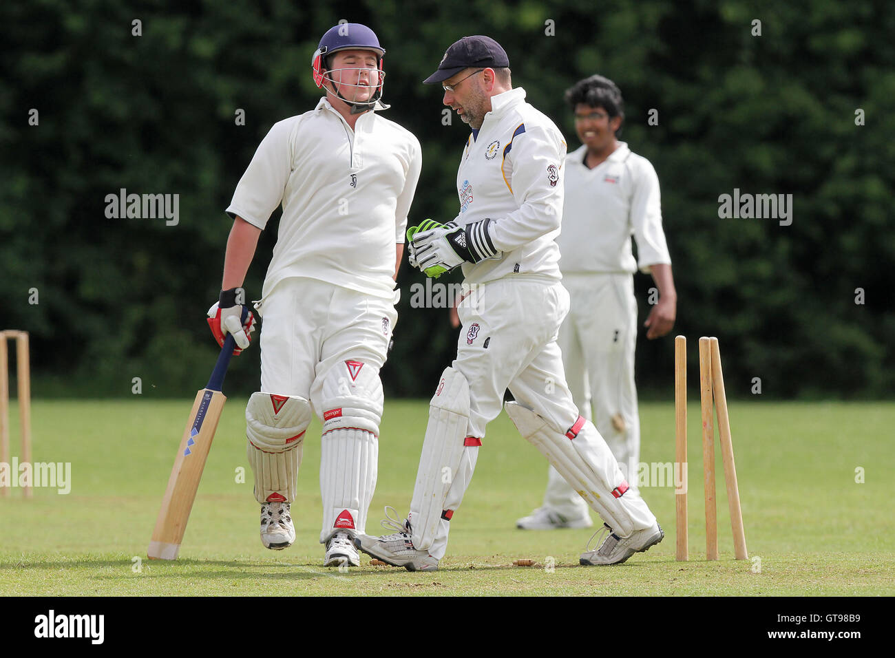 Galleywood batsman Isaacs is run out - Navestock Ardleigh Green CC 2nd XI vs Galleywood CC 2nd XI - Essex Cricket League at Fyfield CC - 25/06/11 Stock Photo