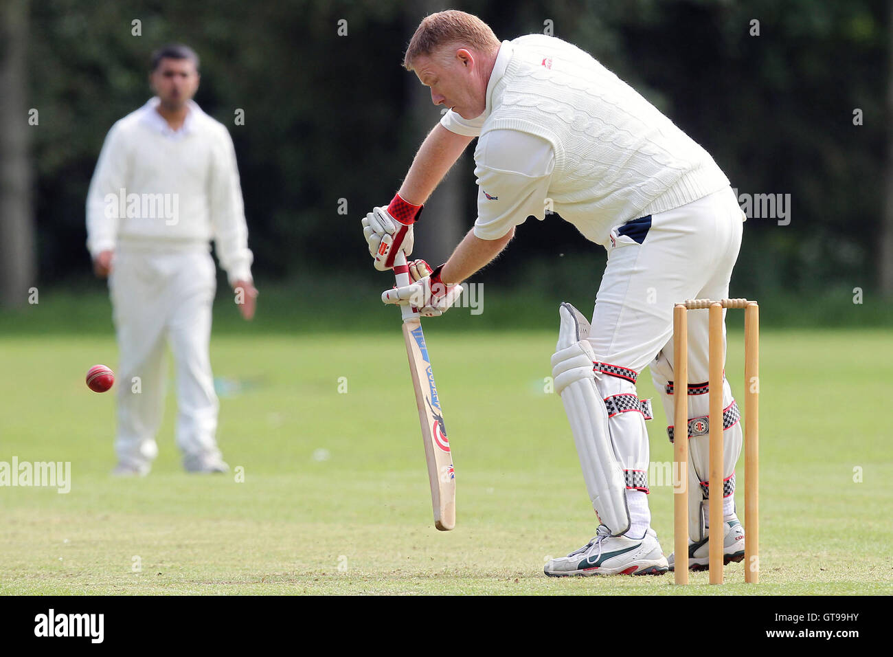 L Nicholson in batting action for Rayne - Rayne CC vs Rainham CC - Mid-Essex Cricket League at Oak Meadow - 02/06/12 Stock Photo