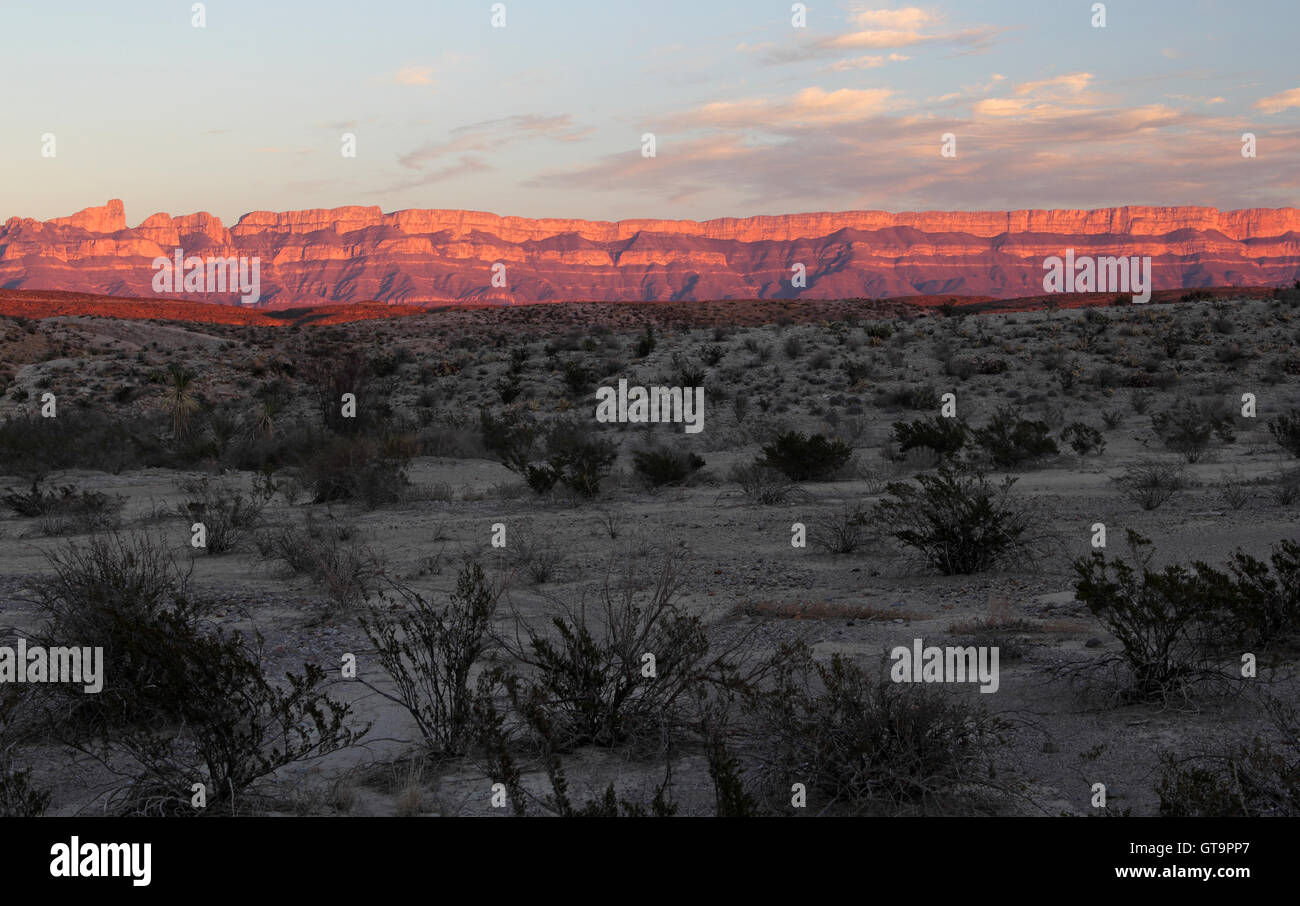 Beautiful Sunset over the Sierra Del Carmen Mountains in Big Bend National Park, Texas Stock Photo