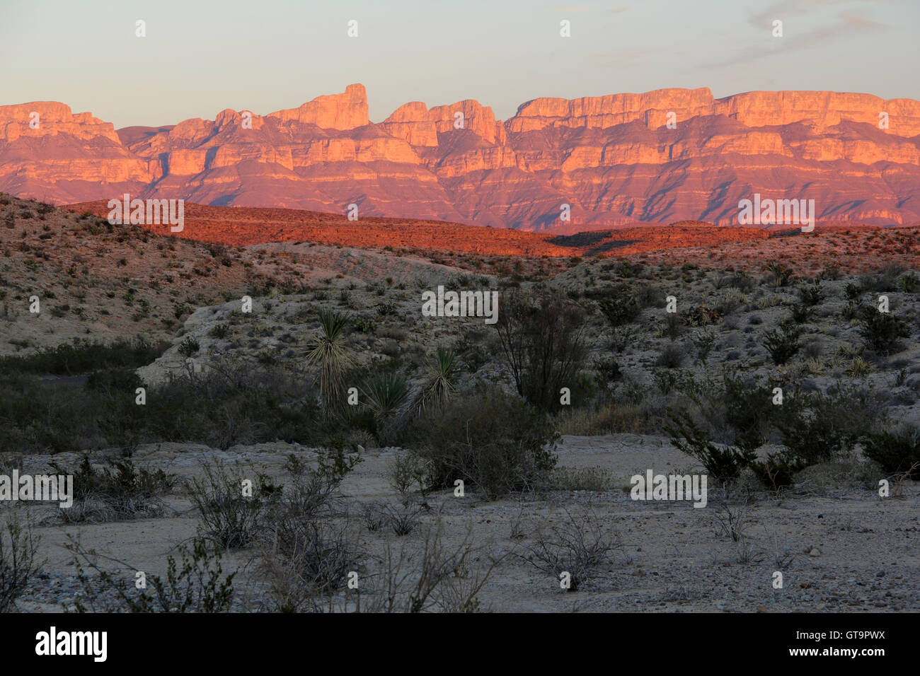 Beautiful Sunset over the Sierra Del Carmen Mountains in Big Bend National Park, Texas Stock Photo
