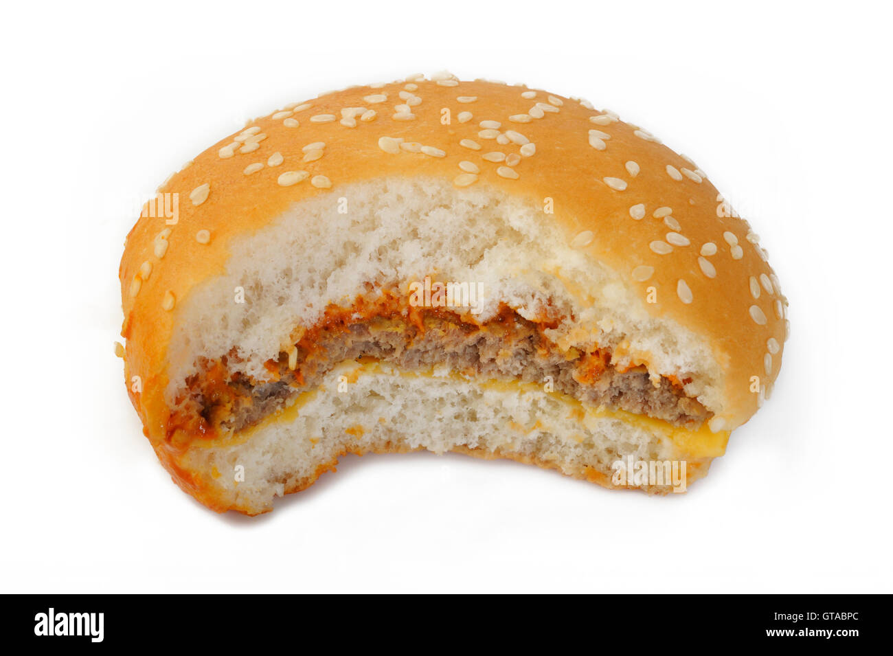 Bitten burger on white background Stock Photo