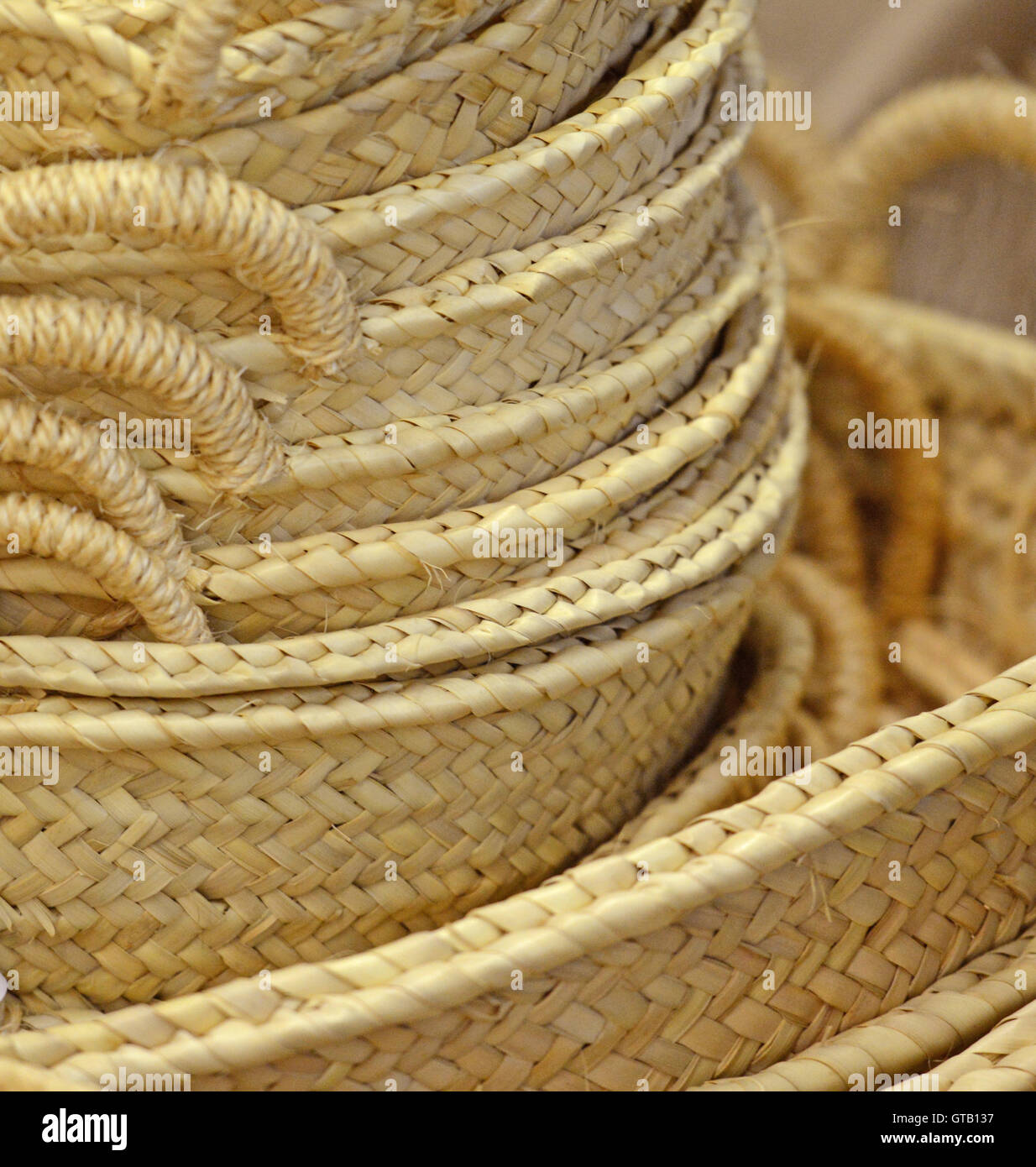 Straw baskets at market Stock Photo Alamy