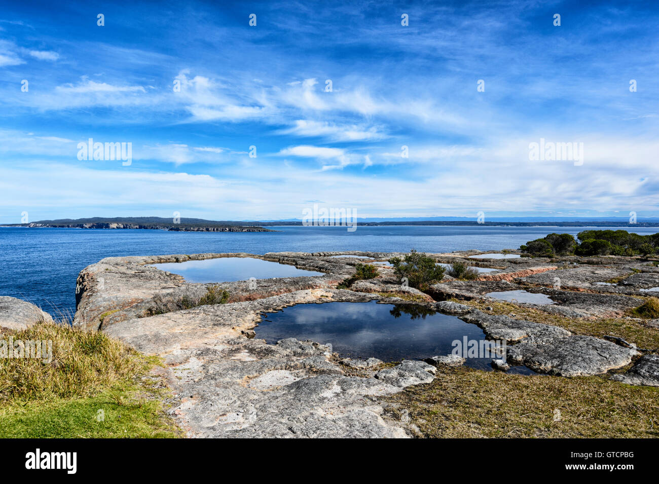 View of picturesque Jervis Bay from Point Perpendicular, New South Wales, NSW, Australia Stock Photo