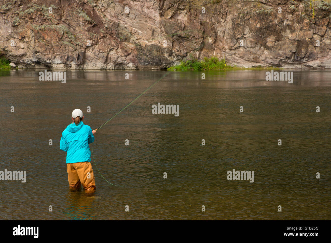 Flyfishing the Missouri River, Spite Hills Fishing Access Site, Montana Stock Photo