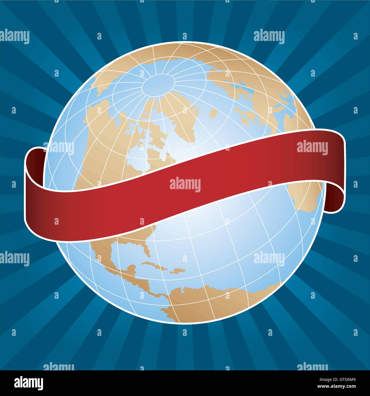 World Globe vector illustration with radial background and banner Stock