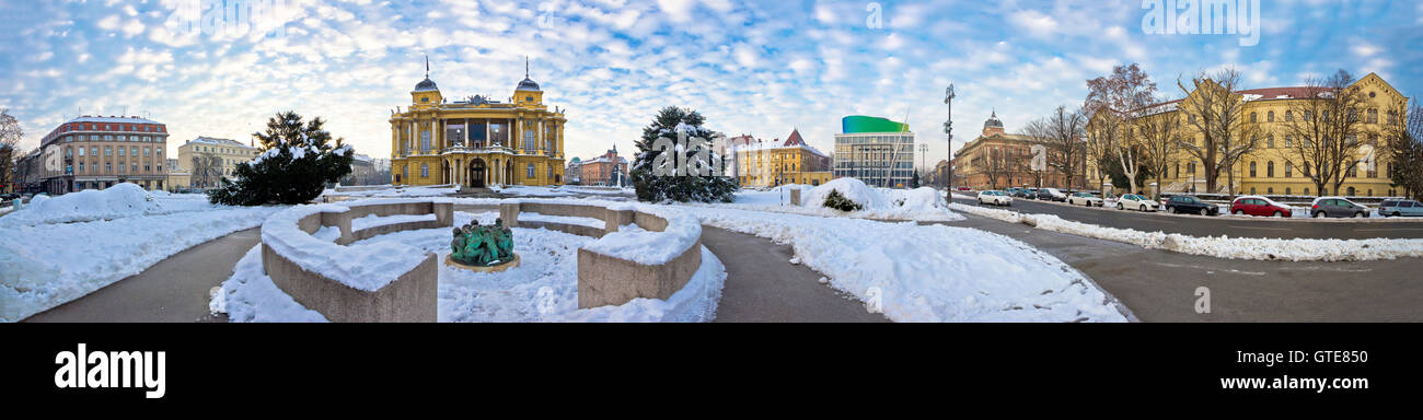 Zagreb Marshal Tito square winter panorama, capital od Croatia Stock Photo