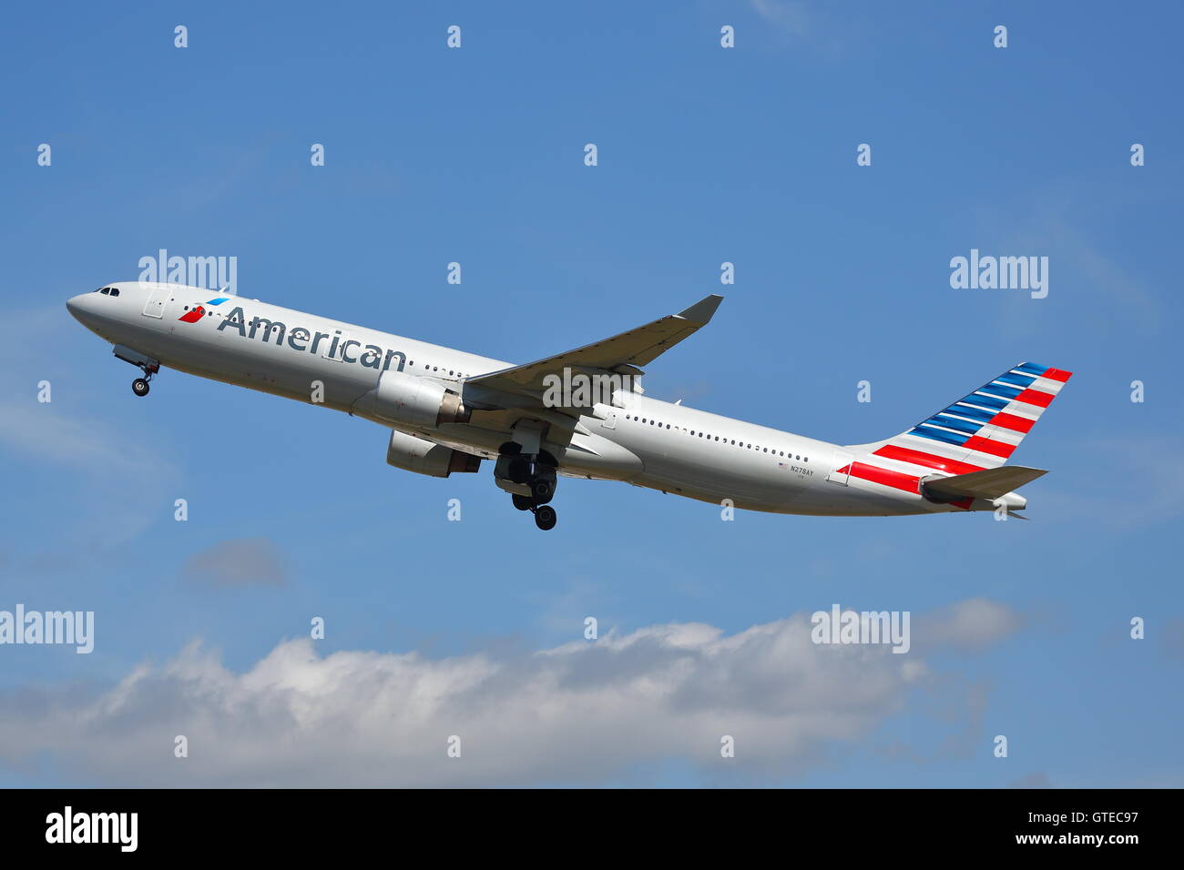 American Airlines Airbus A330-300 N278AY departing from London Heathrow Airport, UK Stock Photo