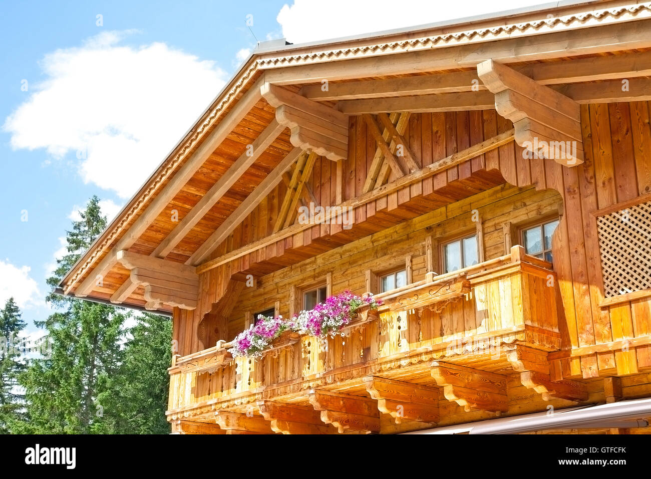 Typical wooden balcony in Tirol, Austria Stock Photo