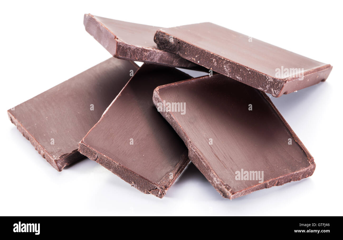 Pieces of chocolate bar isolated on a white background. Stock Photo