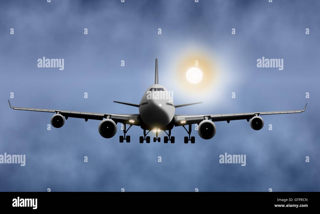 Airplane flying in the cloudy sky Stock Photo - Alamy
