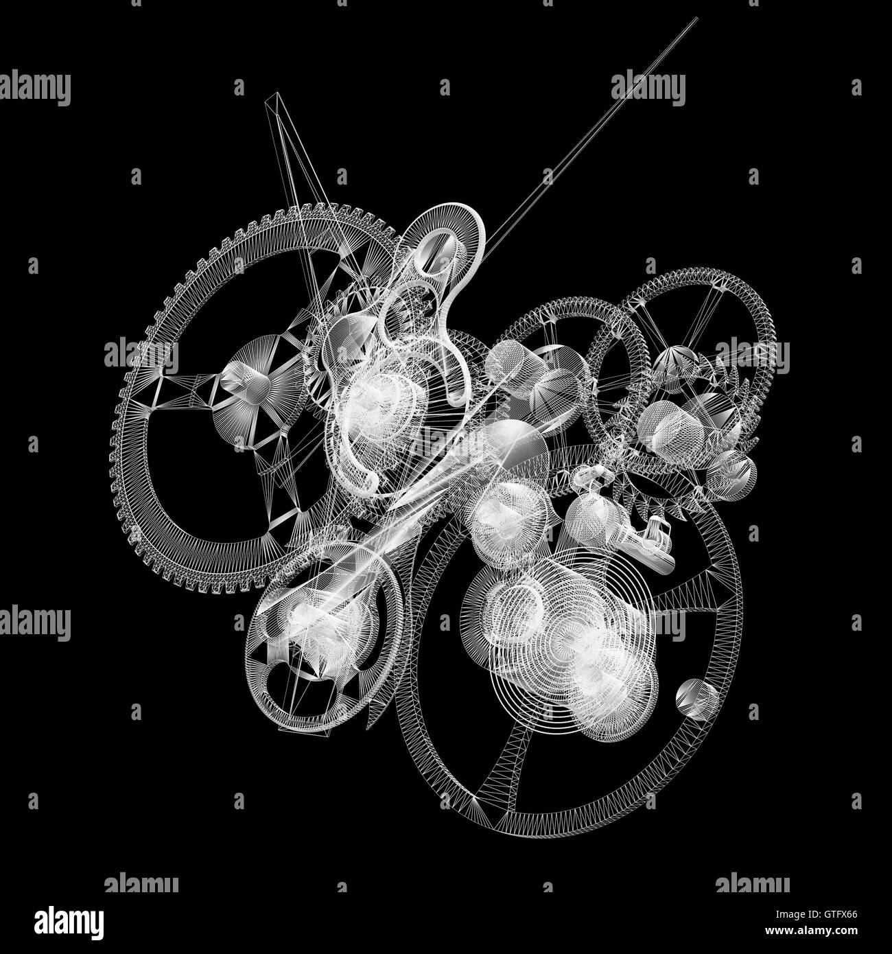 Clock mechanism. Wireframe render Stock Photo Alamy