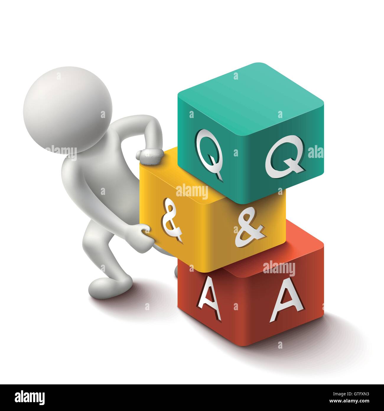 3d illustration of person with word Q&A cubes Stock Vector