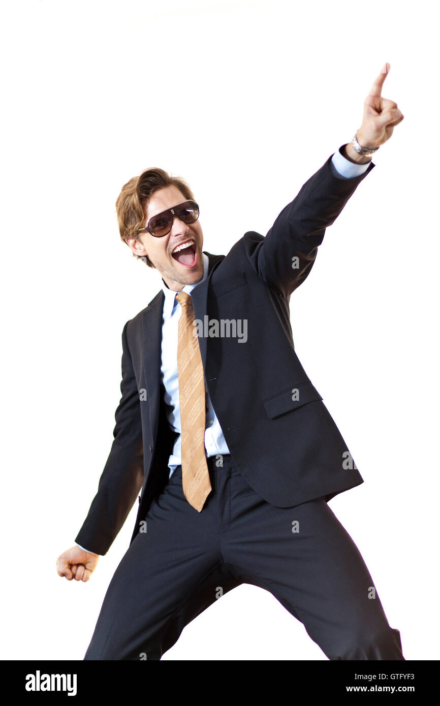 Ecstatic businessman celebrating deal Stock Photo