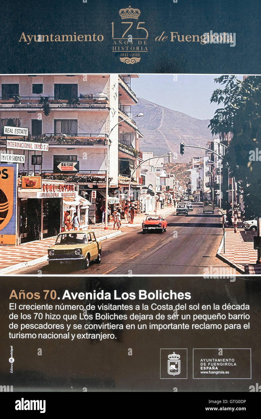 Avenida de los Boliches (Fuengirola) on the Costa del Sol in the 1970´s Stock Photo