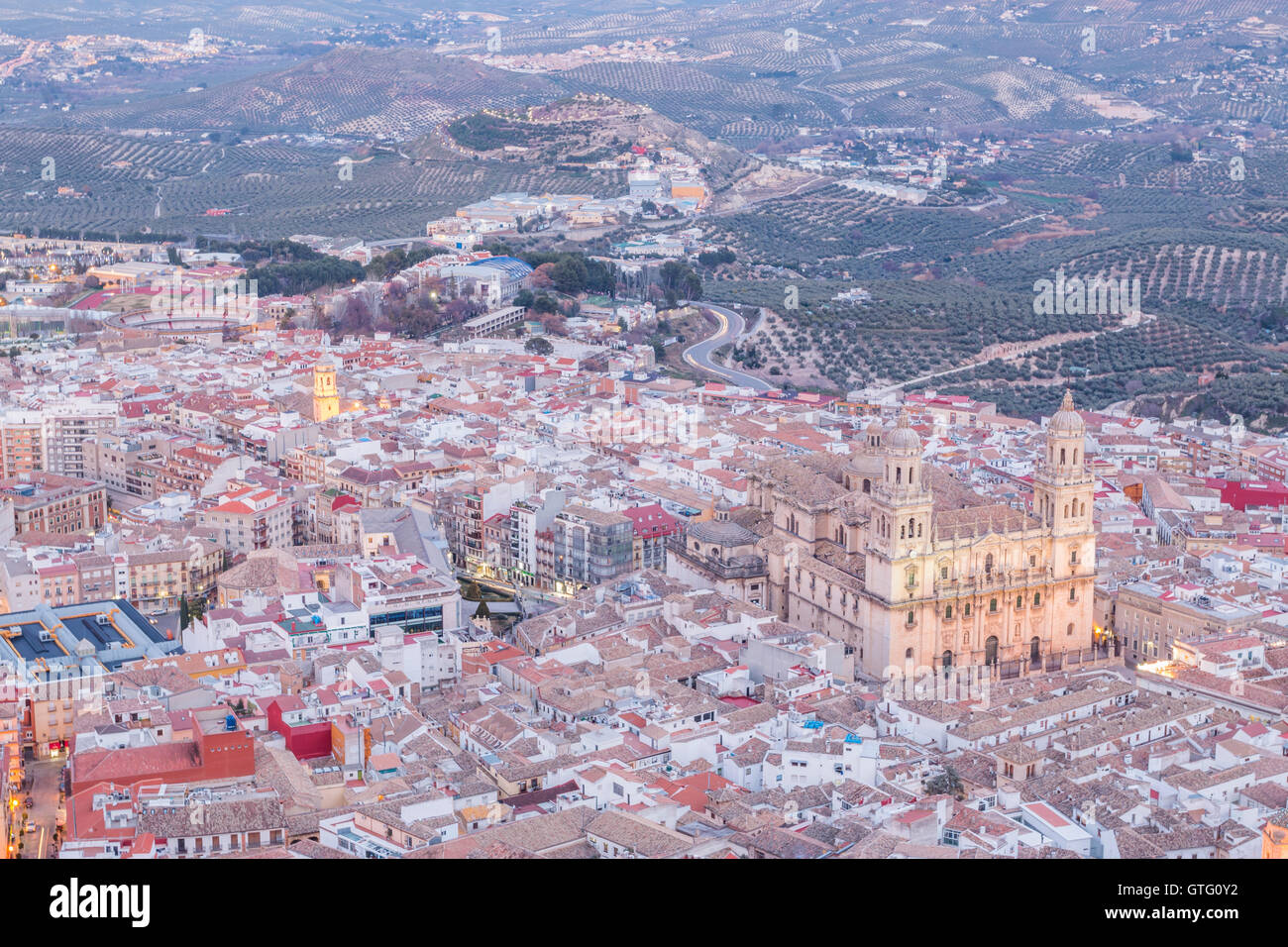 Aerial view of assumption of the virgin cathedral in Jaen, Andalusia, Spain Stock Photo