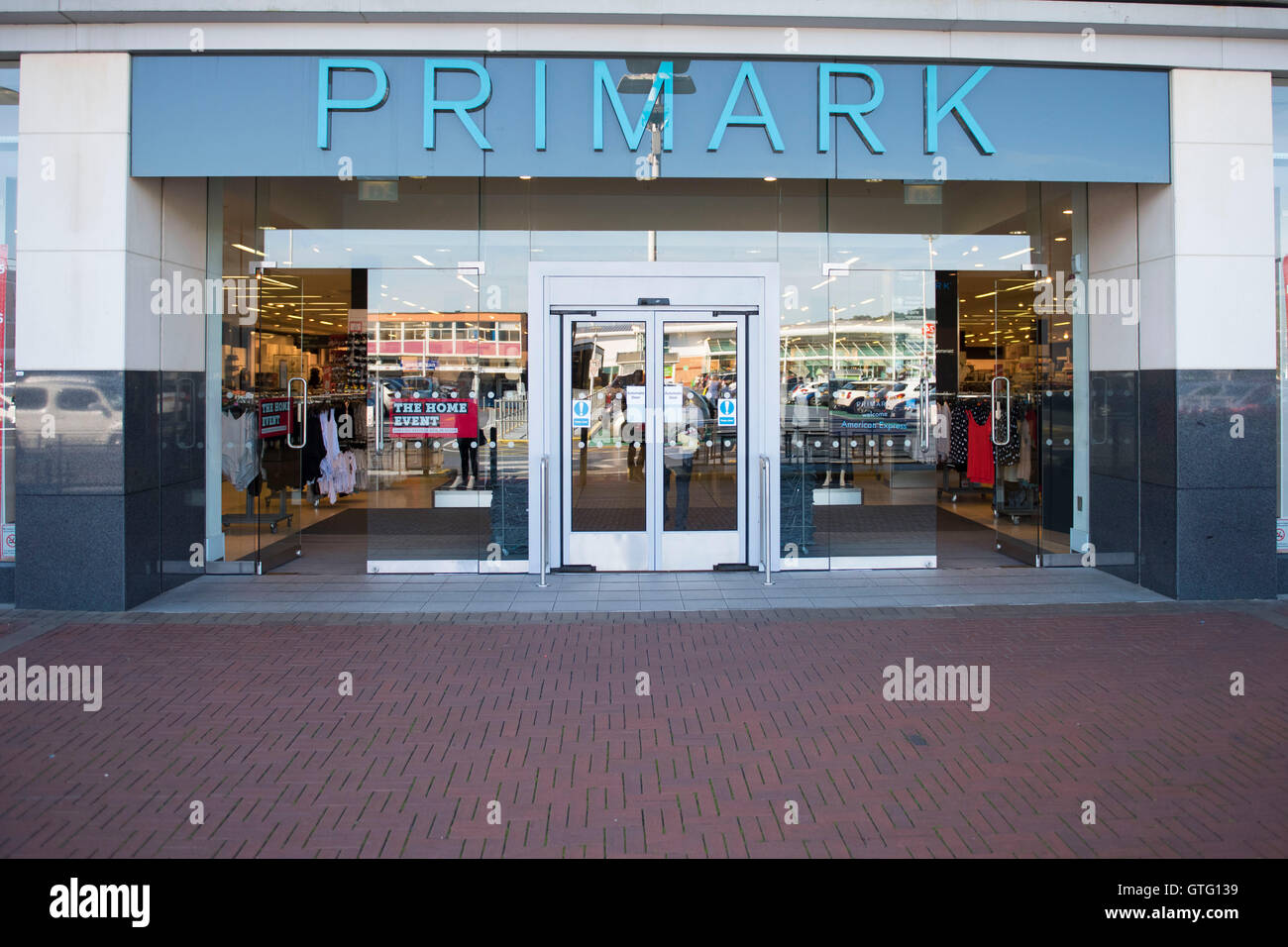 Primark budget clothes shop exterior store sign logo in Cwmbran, South Wales. Stock Photo