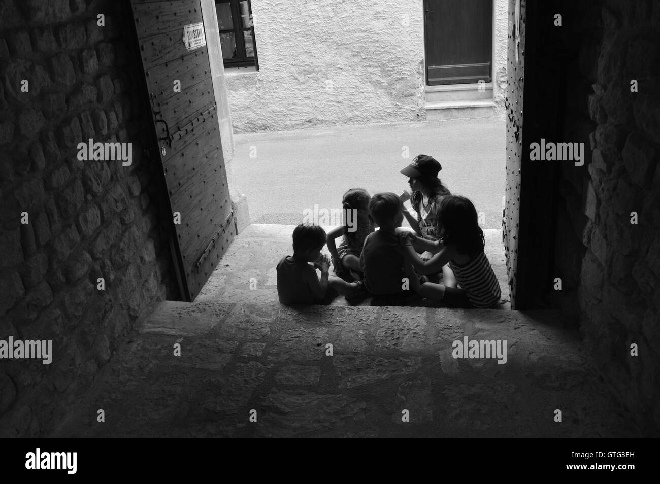 Happy children playing Black and White Stock Photos & Images - Alamy