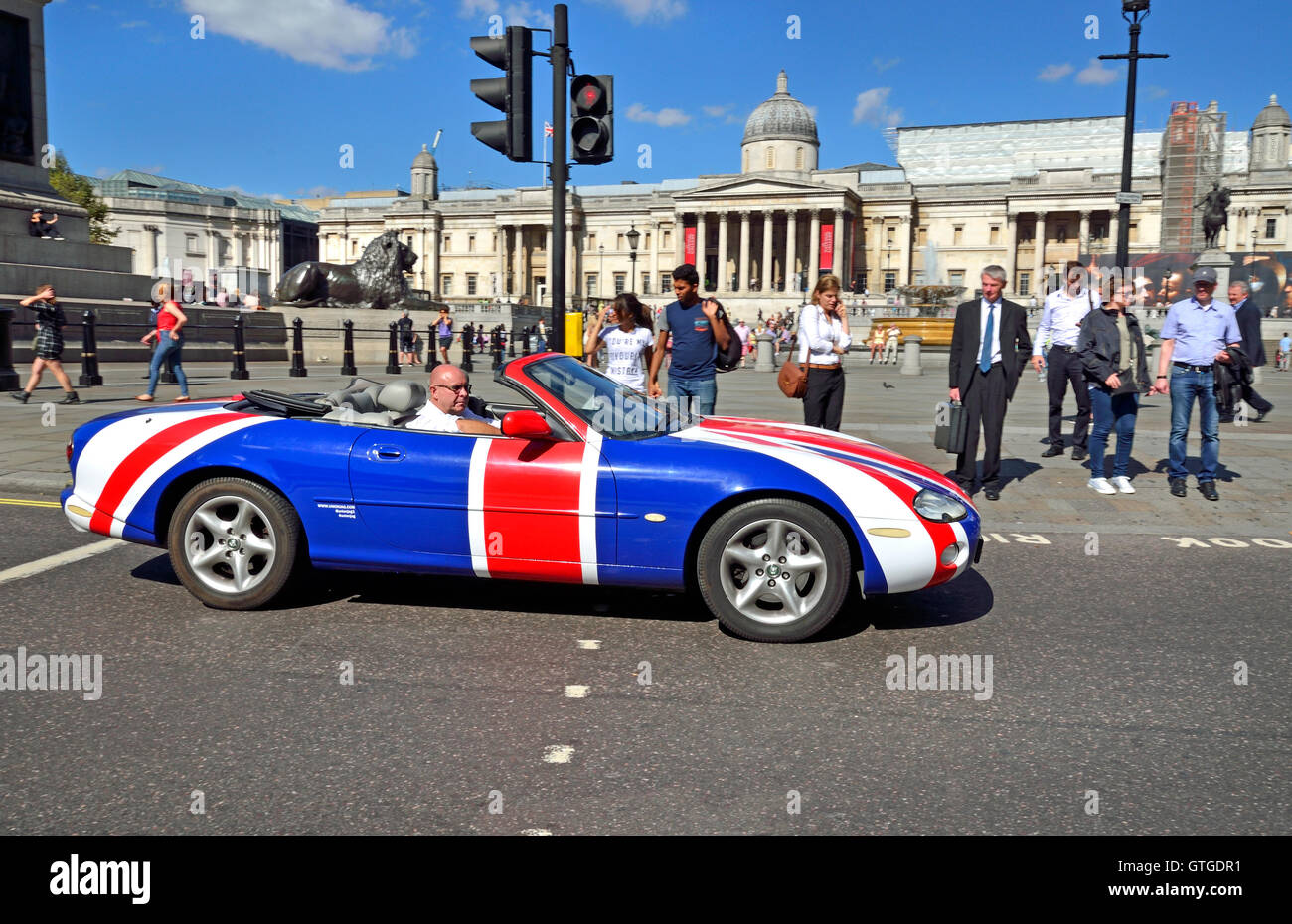 London, England, UK. Union Jack painted Jaguar XK8 convertible