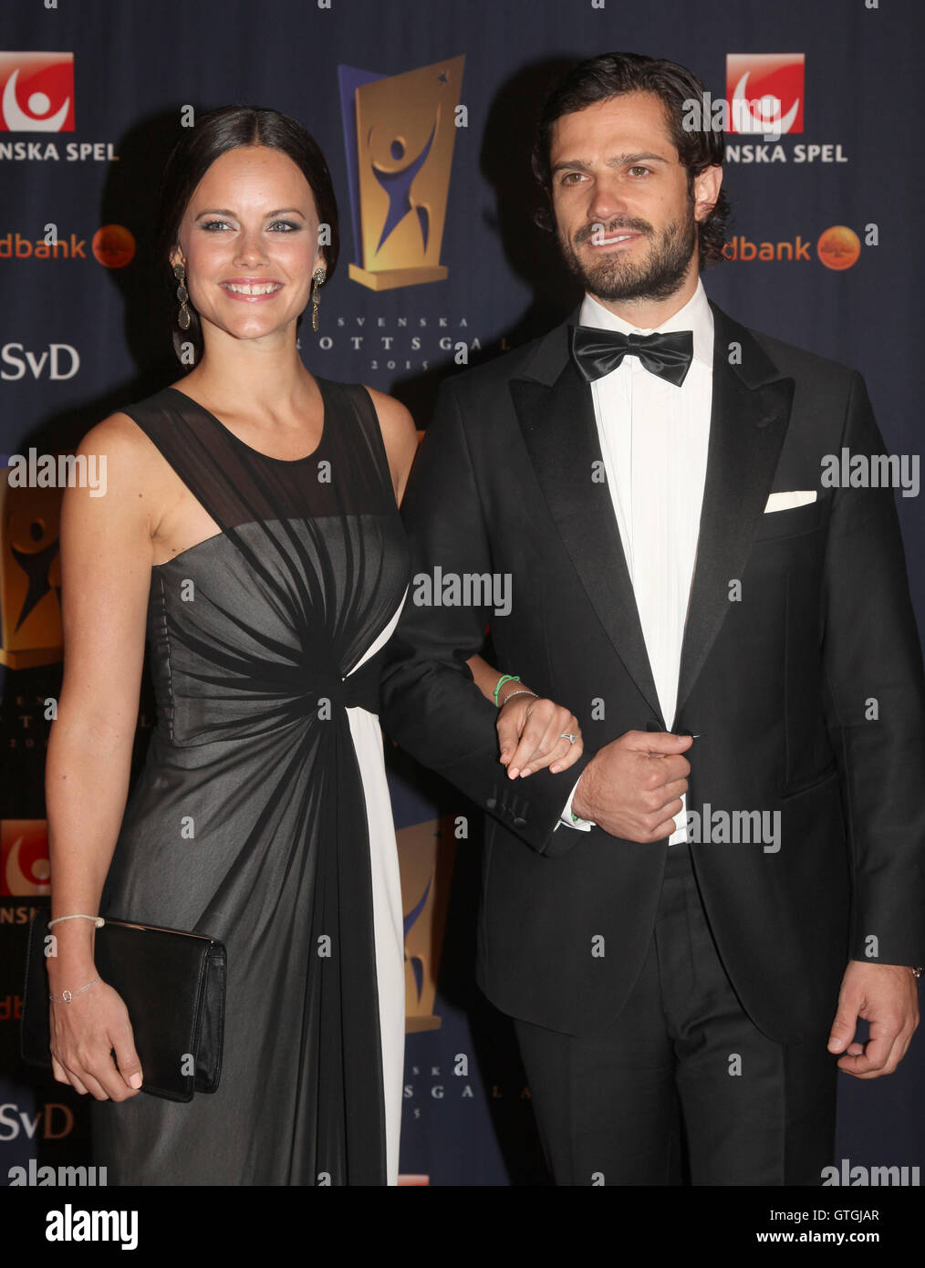 PRINCE CARL PHILIP with wife Sofia at Sweden annual sports gala 2015 Stock Photo
