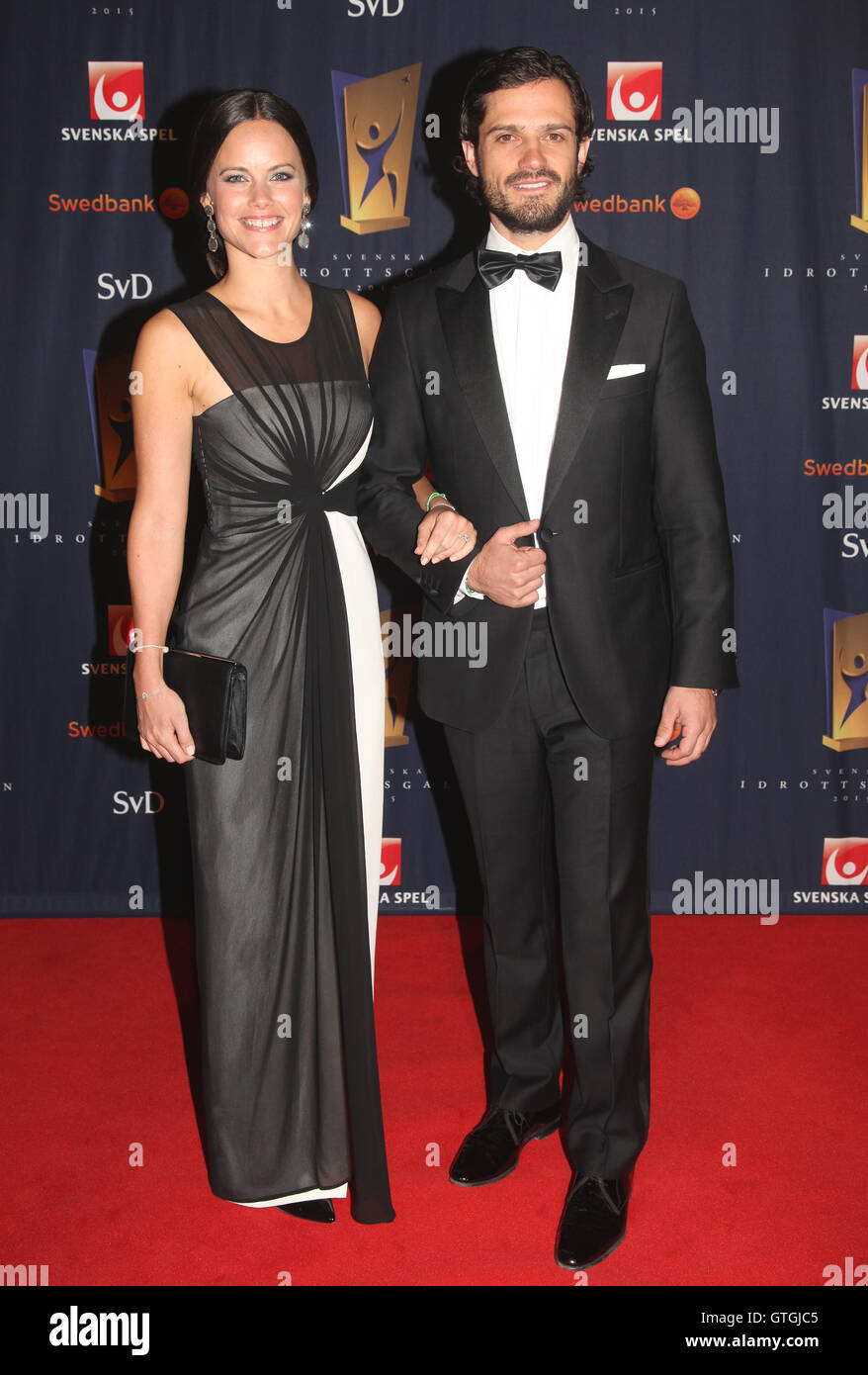 PRINCE CARL PHILIP with wife Sofia at Sweden annual sports gala 2015 Stock Photo