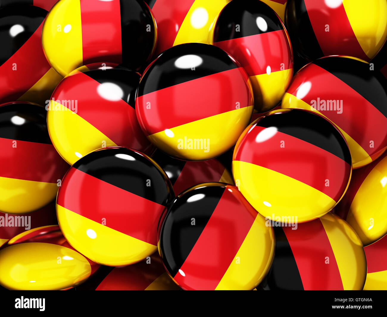 Stack of buttons with German flag. 3D illustration. Stock Photo