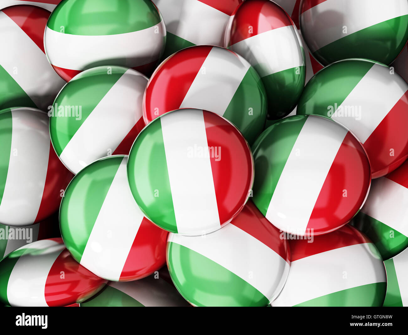 Stack of buttons with Italian flag. 3D illustration. Stock Photo