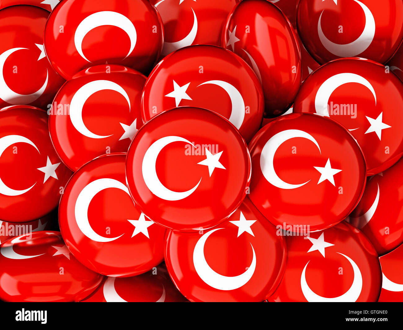 Stack of buttons with Turkish flag. 3D illustration. Stock Photo