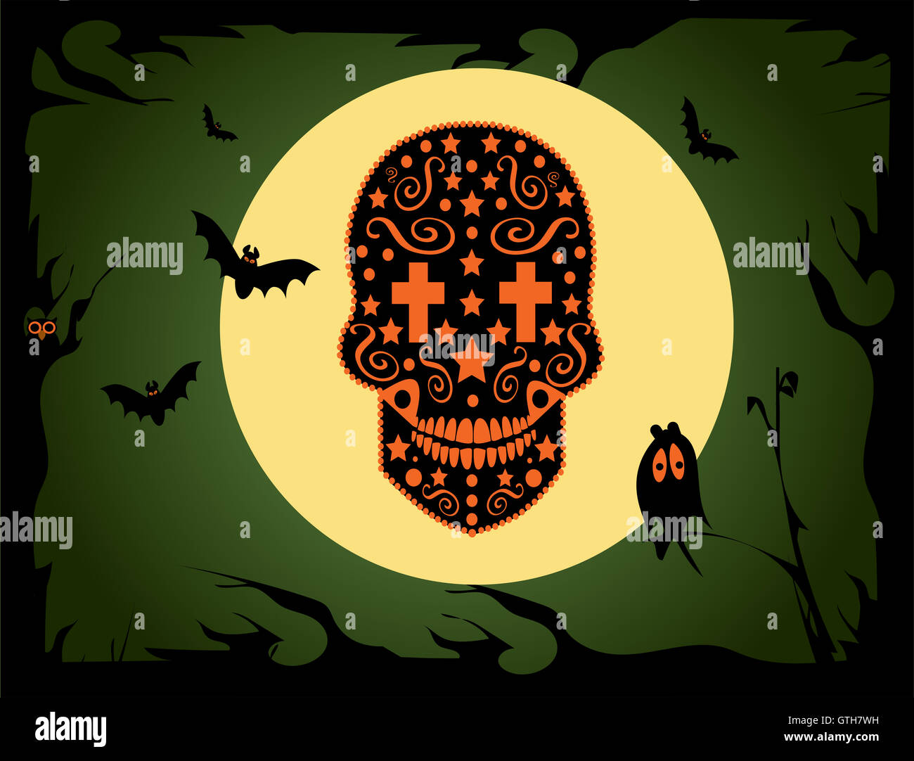 Happy Halloween background with skull Stock Photo