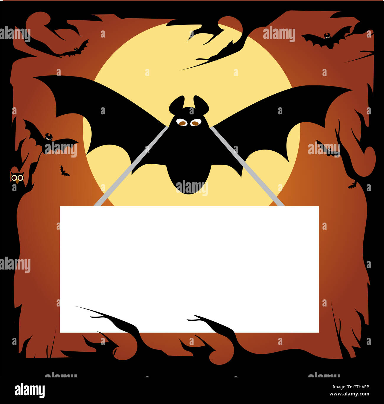 Halloween background with bat and poster Stock Photo - Alamy