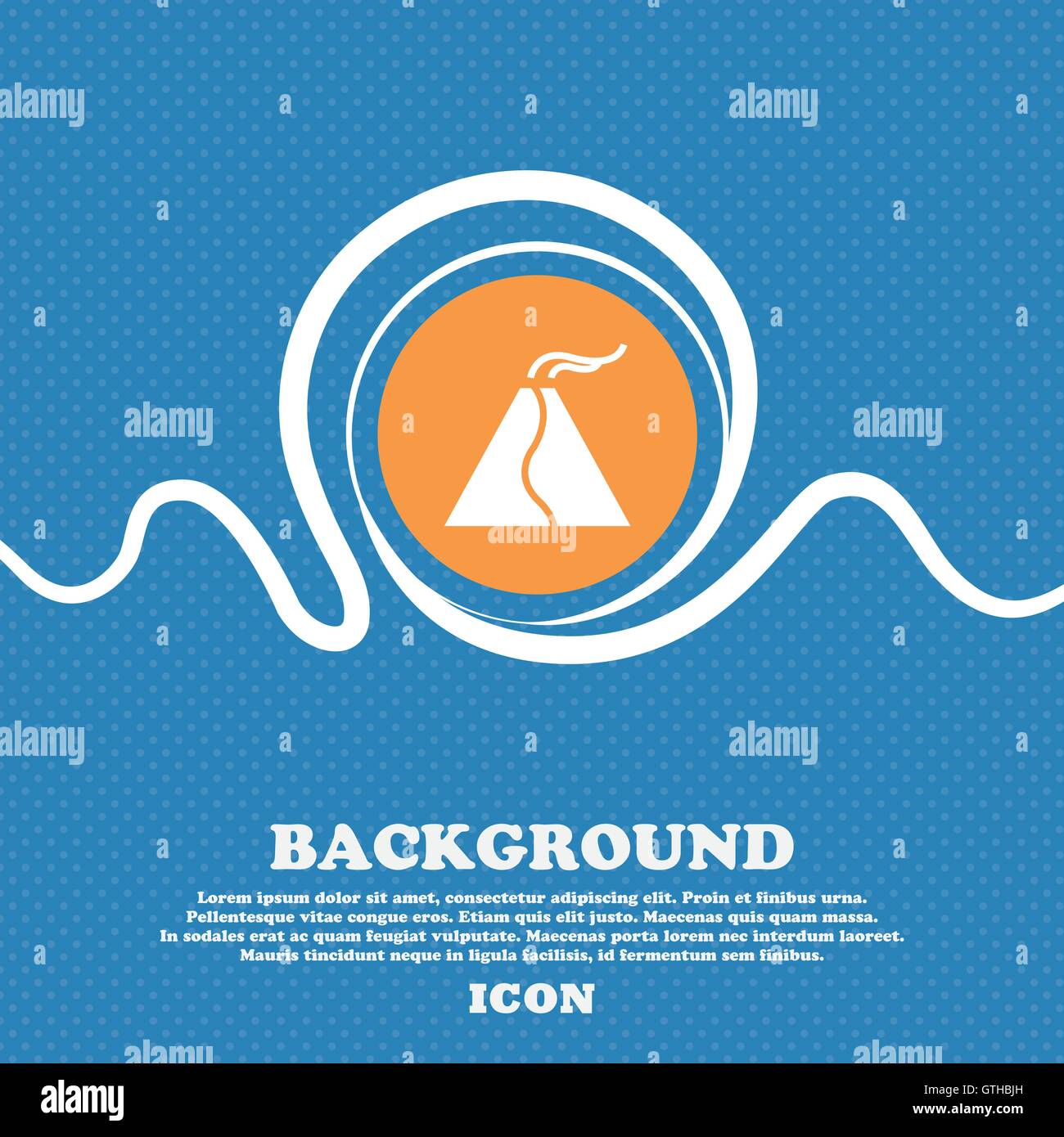 active erupting volcano icon sign. Blue and white abstract background ...