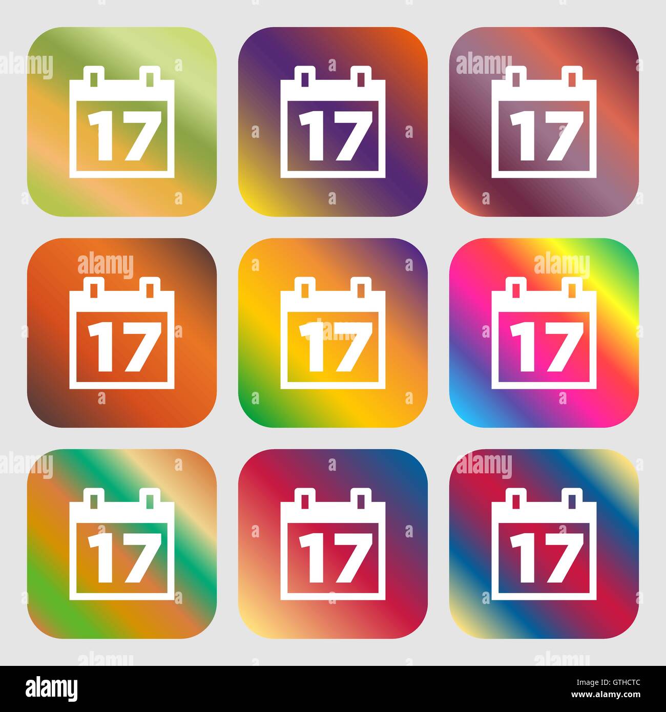 Calendar, Date or event reminder icon. Nine buttons with bright gradients for beautiful design. Vector Stock Vector