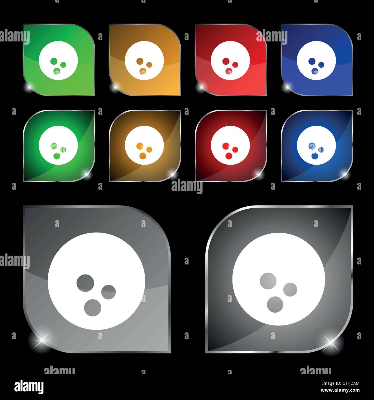 Bowling icon sign. Set of ten colorful buttons with glare. Vector sign ...
