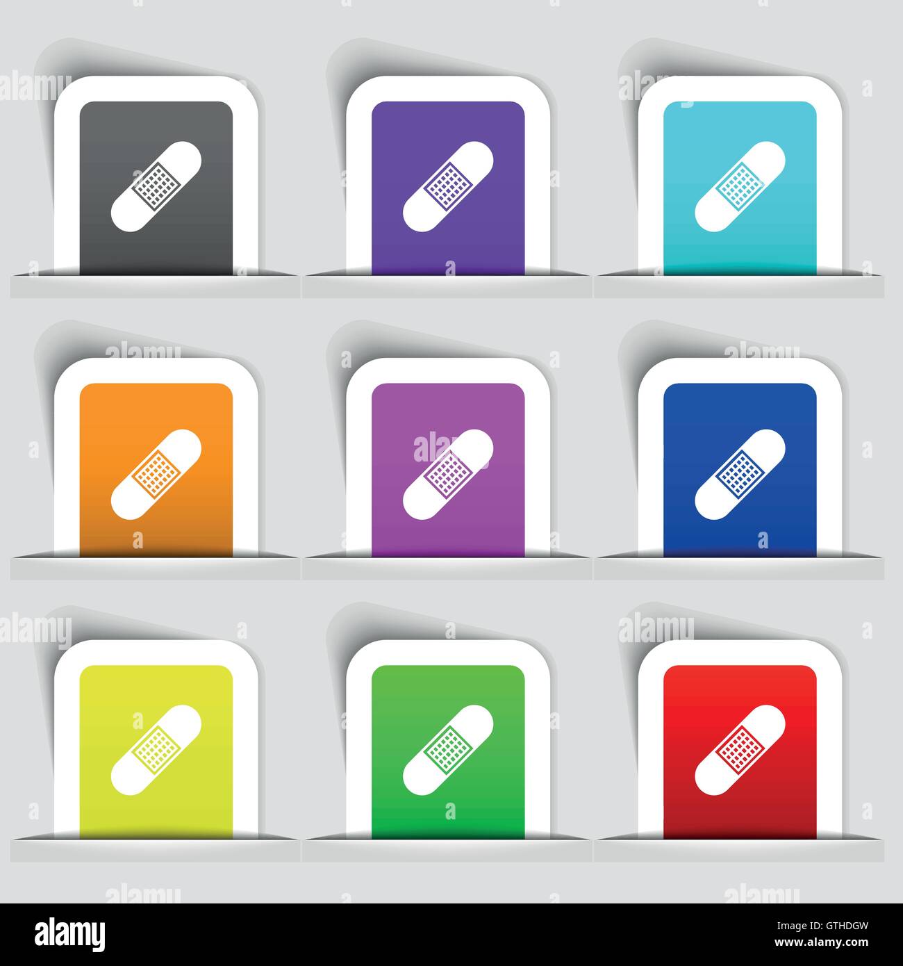 Band Aid Icon sign. Set of multicolored modern labels for your design. Vector Stock Vector