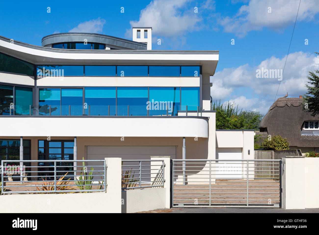 Contrasting traditional and modern architecture at Christchurch, Dorset in September Stock Photo