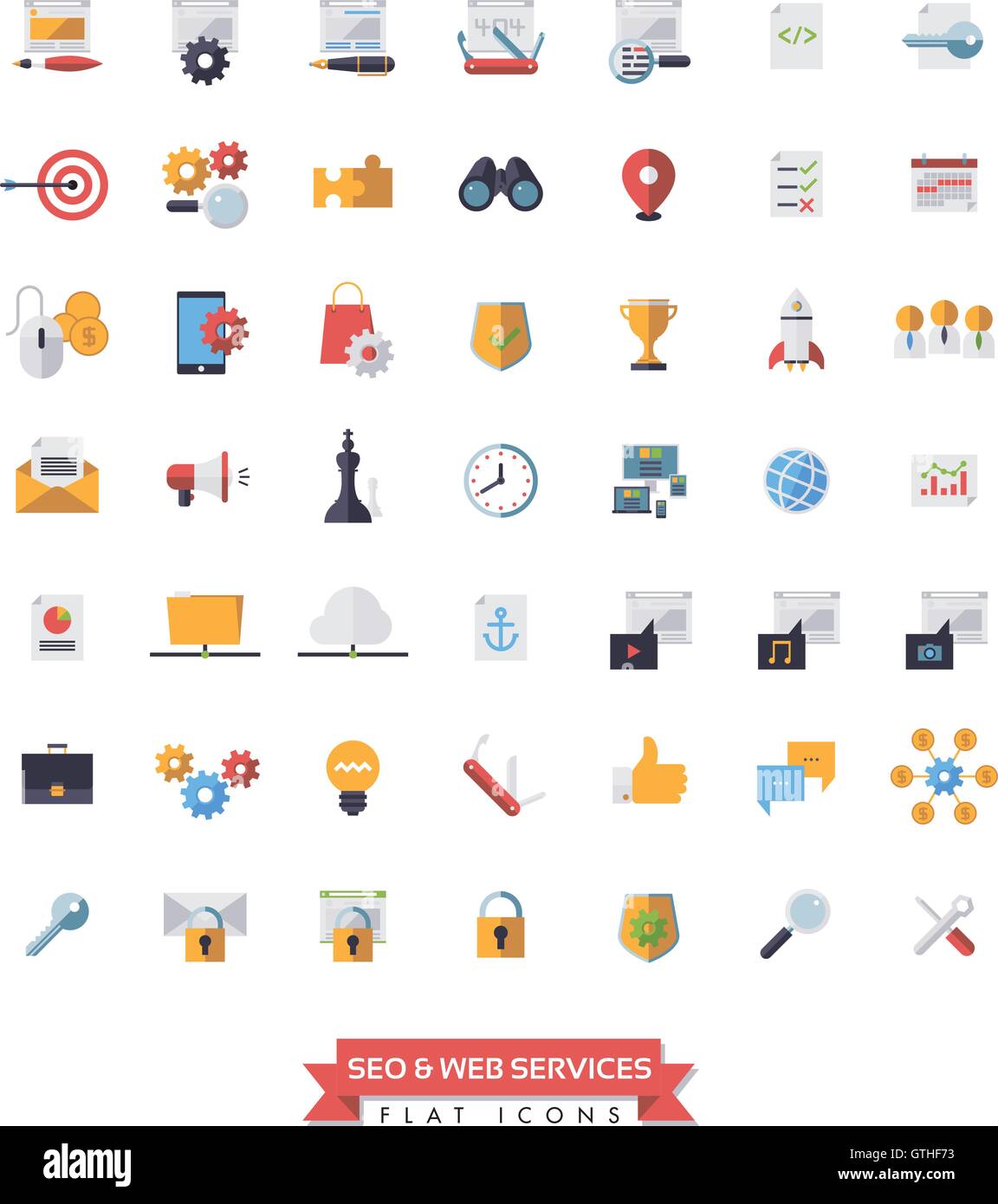 Collection of 49 flat design SEO and Web Services icons Stock Vector