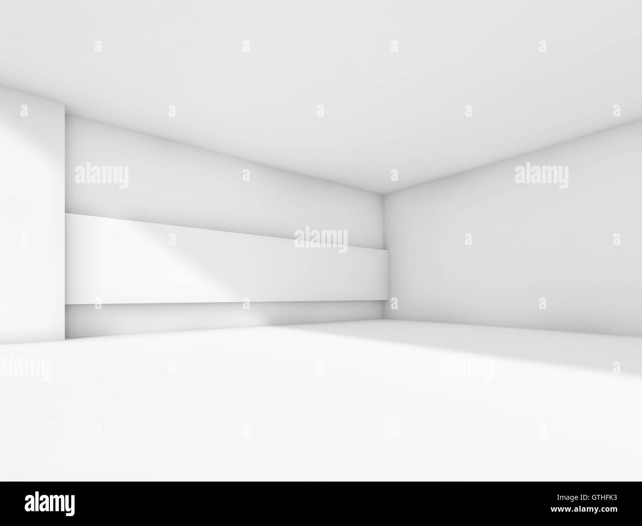 Abstract wide white empty room interior. 3d render illustration with ...