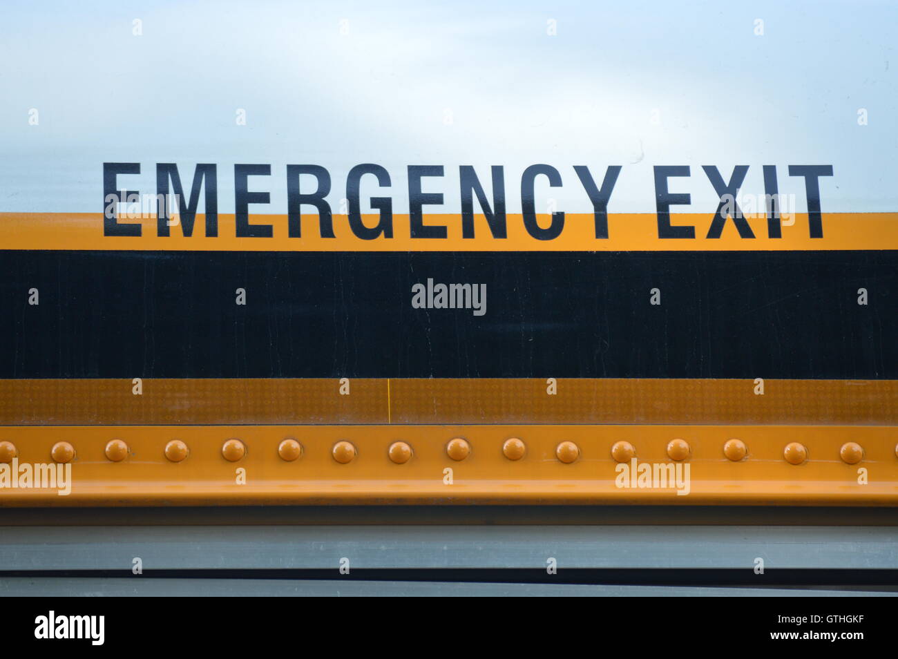 Emergency Exit sign on a school bus Stock Photo 118400227 Alamy