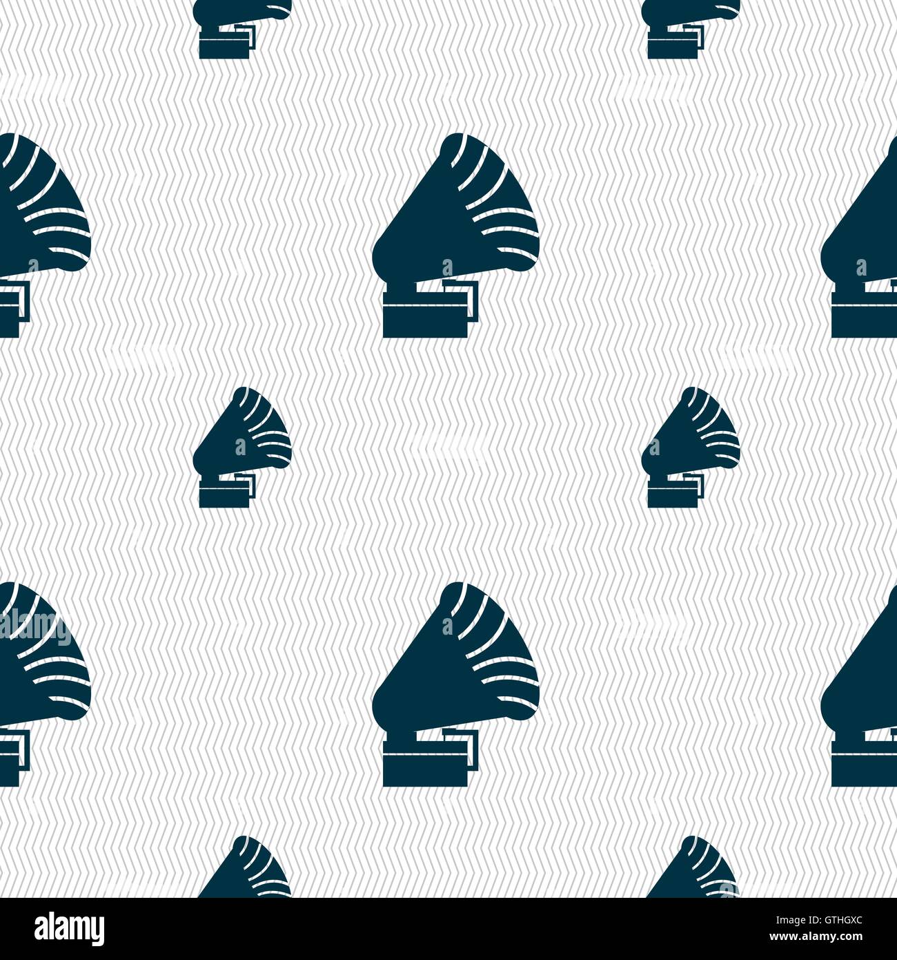 Gramophone icon. sign. Seamless pattern with geometric texture. Vector ...