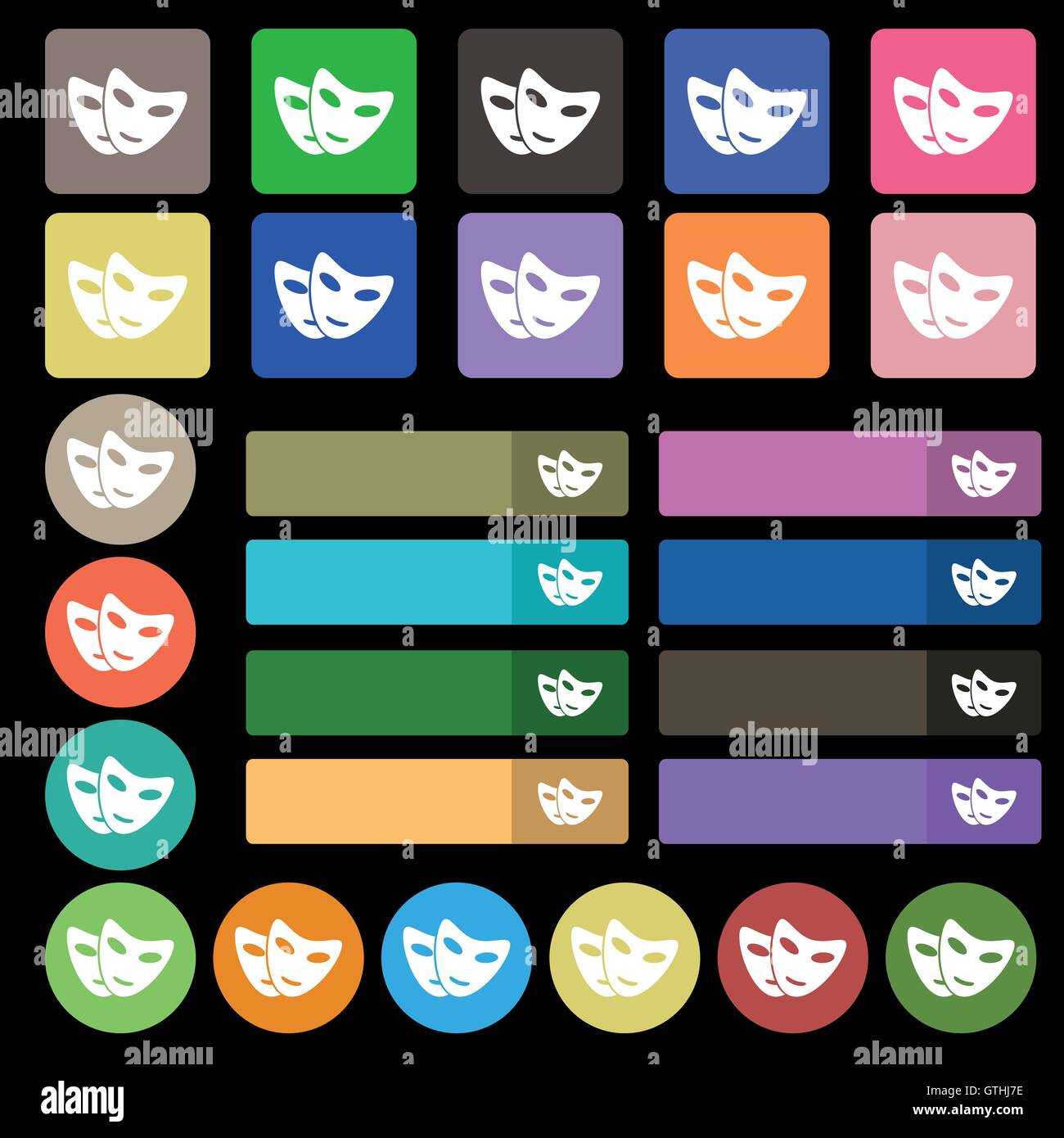 mask icon sign. Set from twenty seven multicolored flat buttons. Vector Stock Vector