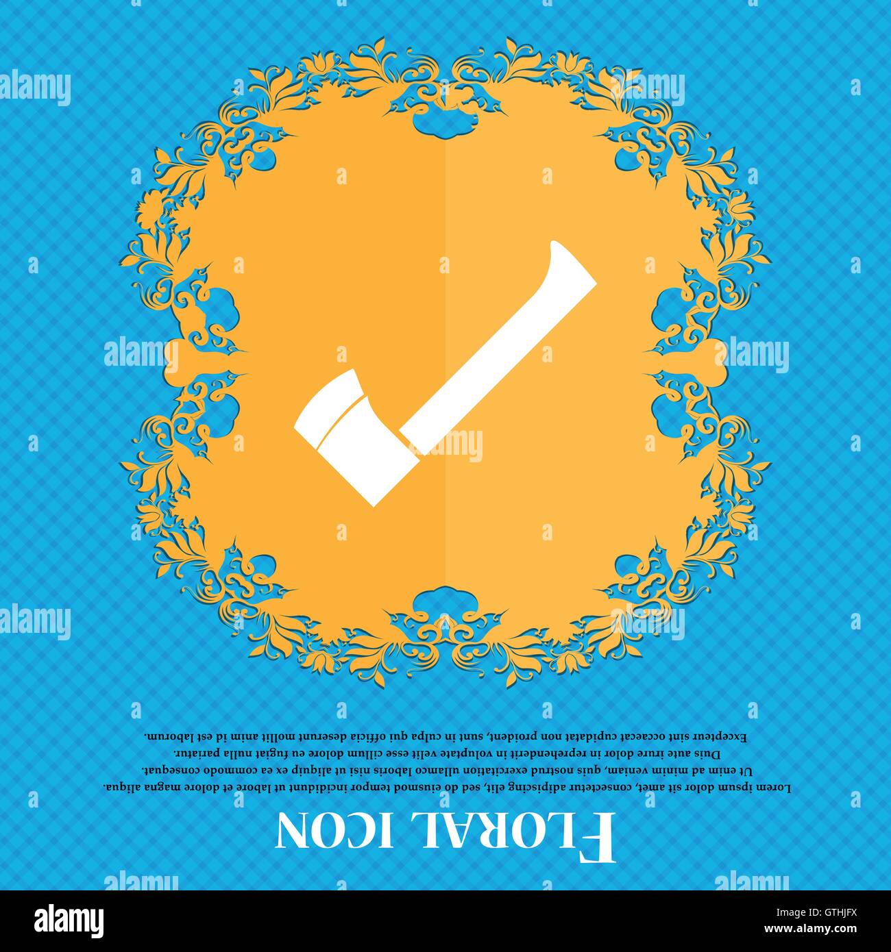 axe icon icon. Floral flat design on a blue abstract background with ...